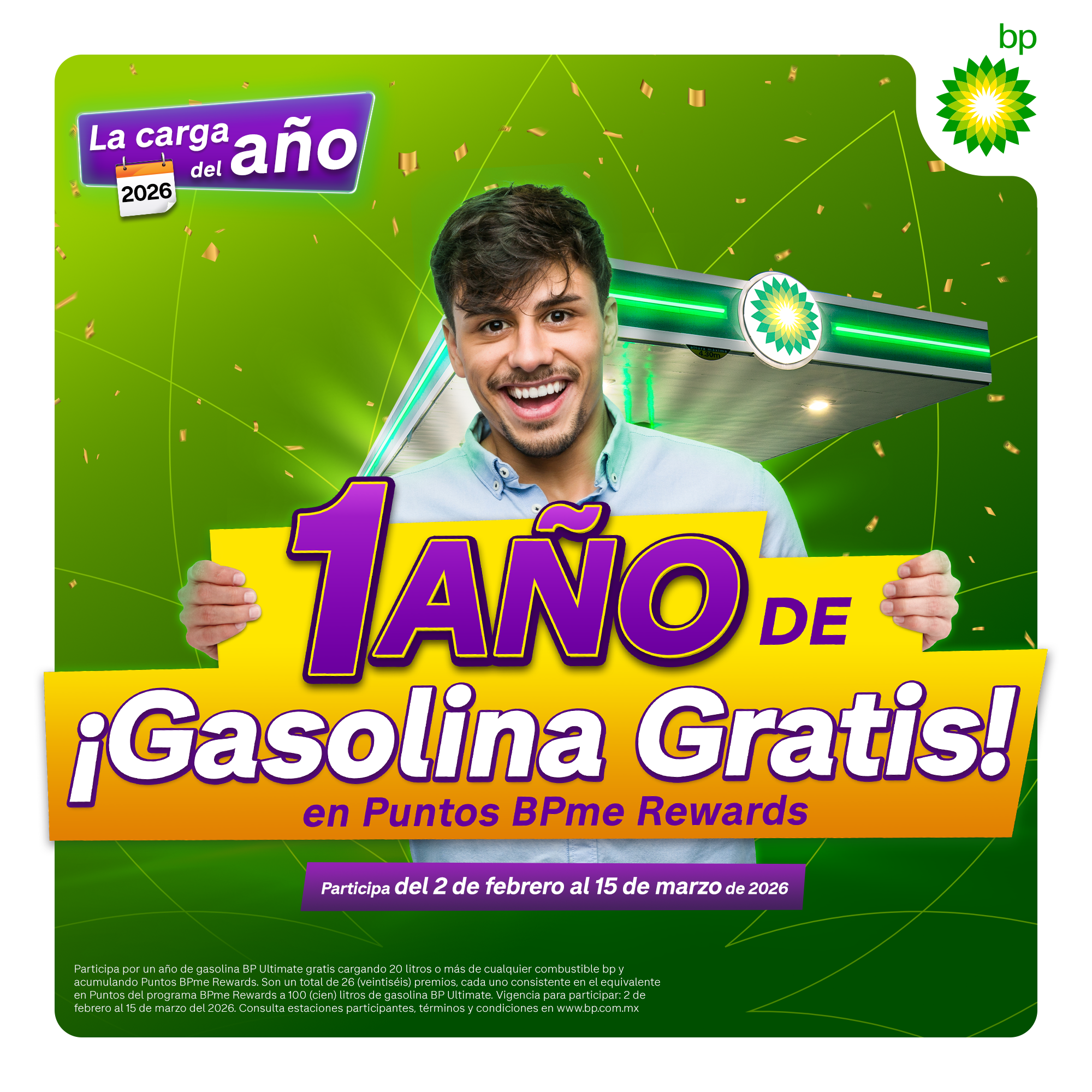 BP one year of free gasoline promotional design
