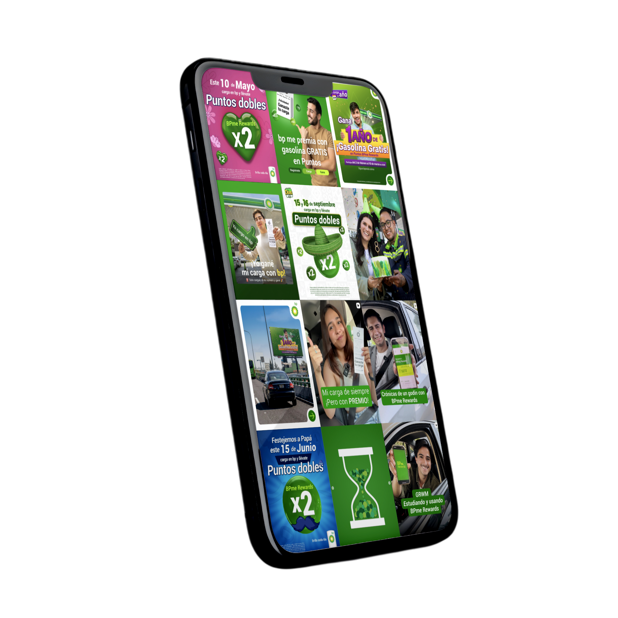 BP social media designs displayed on a smartphone